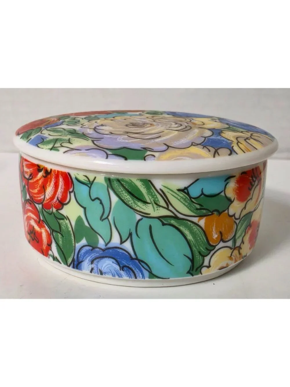 Vintage Floral Ceramic Trinket Box Lidded Dish Made in Taiwan 3